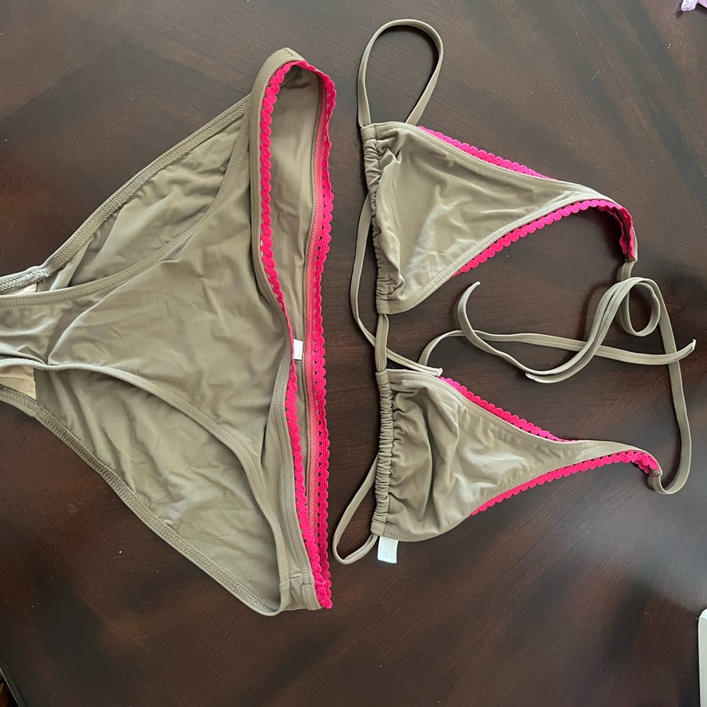 Nude and pink string bikini.